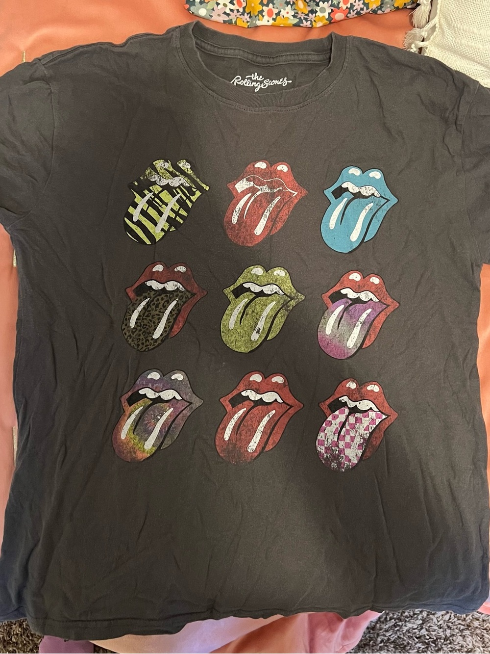 Target The Rolling Stones Black Short Sleeve Tee with Multi-Color Tongues